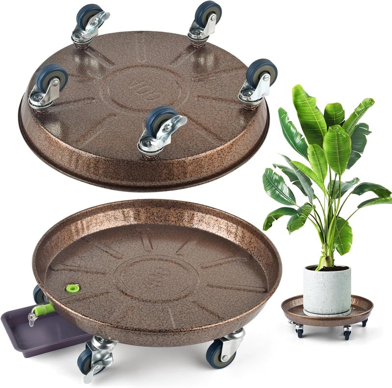 PACETAP 2Pack 15.7'' Large Plant Stand with Lockable Wheels, Heavy-Duty Plant Caddy with Casters for Indoor and Outdoor, Round Rolling Plant Stands Garden Pot Mover to Carry Potted Flower Pot - Image 1
